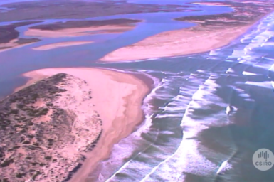 Aerial view of the mouth of the River Murray.