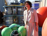 Dr Bernadette Sloyan next to moorings that were deployed along the East Australian Current earlier this year