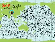 Map showing global locations for Argo robotic sensors – 4 December 2012.