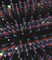 Artist impression of high carrier mobility through layered molybdenum oxide crystal lattice. 