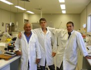 CSIRO Indigenous trainees (middle) Luke Munro and (right) Marcus Potter with their workplace mentor Brian Dennison (left)