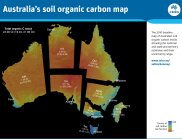 The 2010 baseline map of Australia’s soil organic carbon stocks showing the national and state and territory estimates and their uncertainty range.