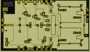 Low-noise 30 GHz receiver microwave integrated circuit designed by CSIRO and fabricated at TRW