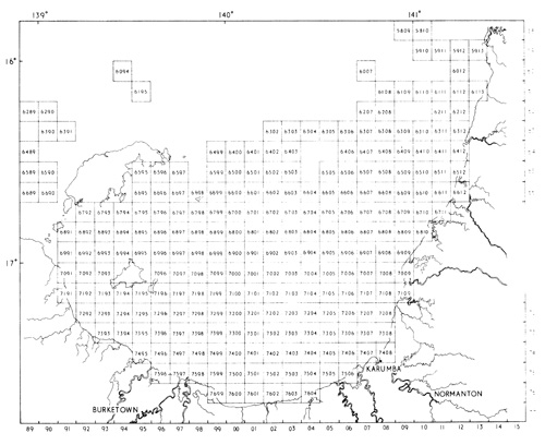 The original survey grid ruled out in squares of 6 minutes latitude and longitude