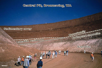 Participants of the 17th International Geochemical Exploration System visiting the open cut Central Pit of the Bronzewing Gold Mine