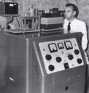 Tom MacRae with the X-ray diffraction apparatus in the 1950s