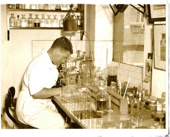 Hugh Gordon at the bench in the McMaster Laboratory.