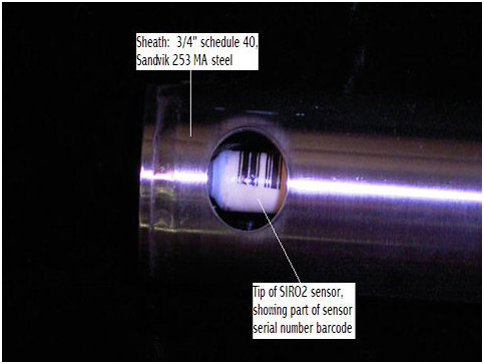 Detail at the tip of an AOS oxygen probe with a COF C700 sensor.