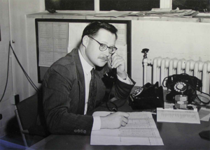 David Sangster at his desk in Harwell in 1957.